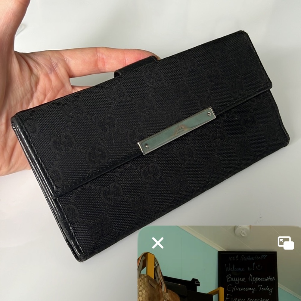 GUCCI Black Supreme Canvas and Leather Wallet